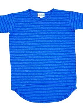 LuLaRoe Bright Blue Striped Kids Short Sleeve Tee